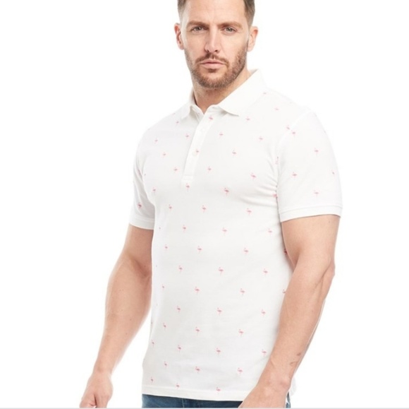 Peter Werth Pink Flamingo Print Mens Polo shirt Small - Picture 2 of 8